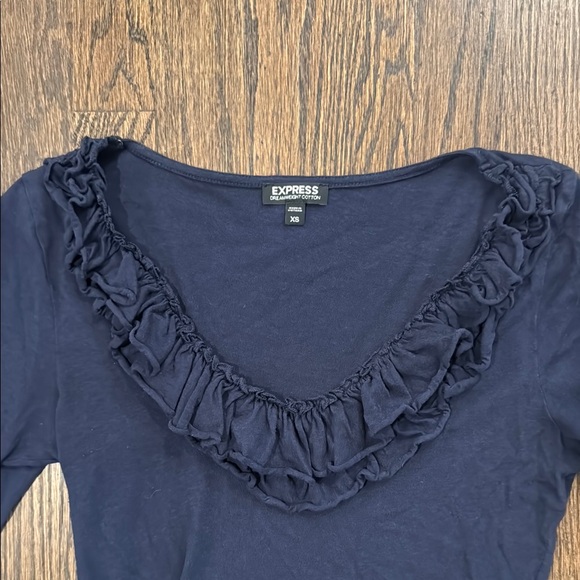 Express Navy Ruffled Top - Picture 2 of 7